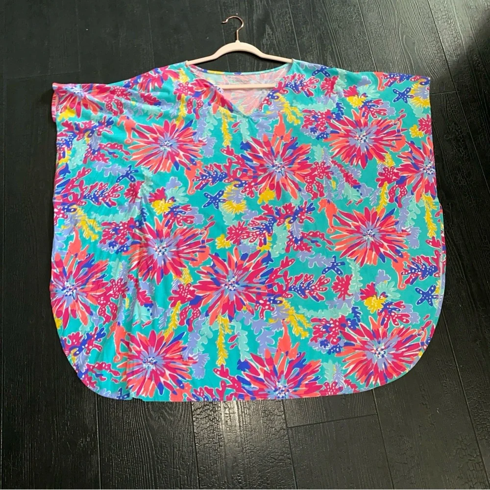 Lilly Pulitzer XS‎ Swimsuit Coverup Poncho Floral Pima Cotton